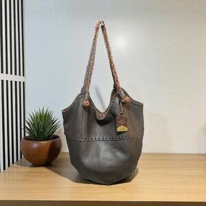 The Sak Indio Hobo Brown Leather Whipstitch Shoulder Bag Boho Slouchy Shopper